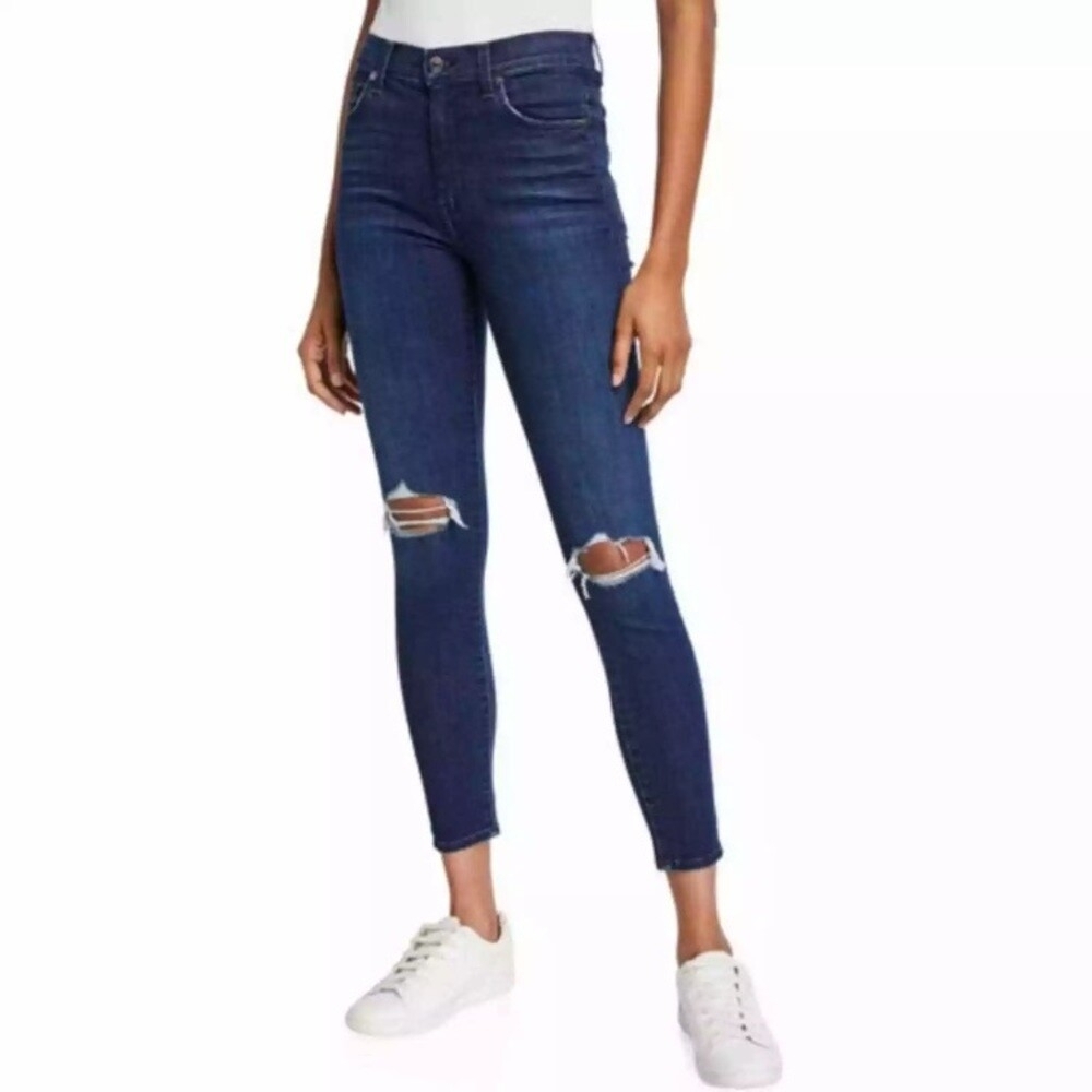 Hollister Women's Dark Blue Distressed Skinny Jeans W25 L28